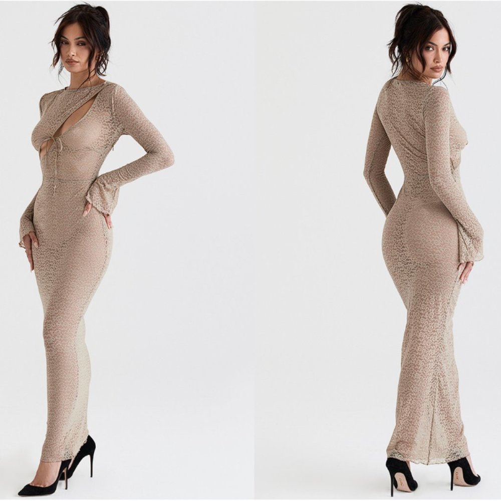 House of CB 'Giovanna' Stone Floral Lace Maxi Dress NWT - Picture 6 of 11